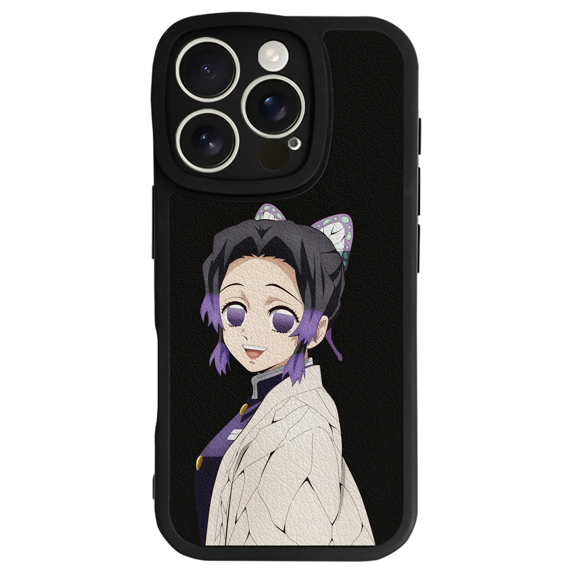 （画像用） 鬼滅の刃（きめつのやいば）蟲柱-胡蝶 しのぶ／こちょう しのぶ Kochou Shinobu 【iPhone 16シリーズ対応】シリコンスマホケース（レザー調） 材質：シリコン